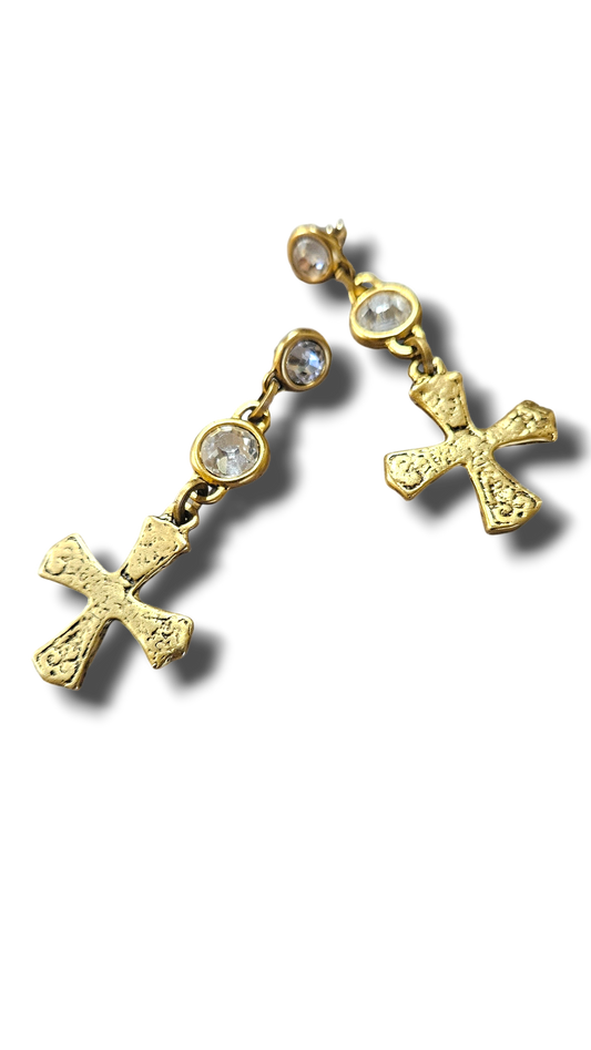 Austrian crystal stud cross earrings