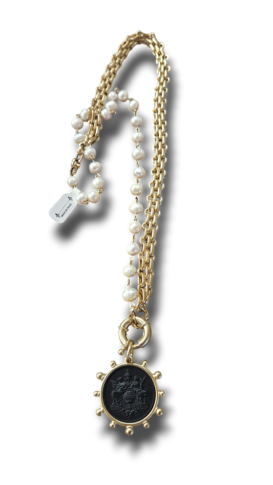 Pearls and gold coin necklace