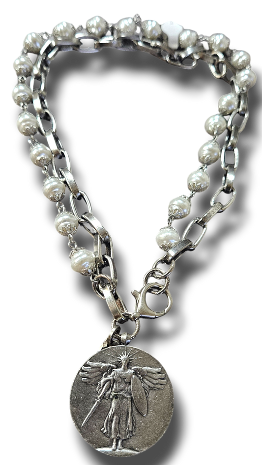 Two strand freshwater pearls st michael necklace